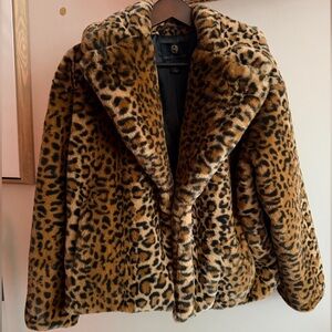 House of Harlow Leopard Print Faux Fur Jacket – XS Oversized Statement Coat